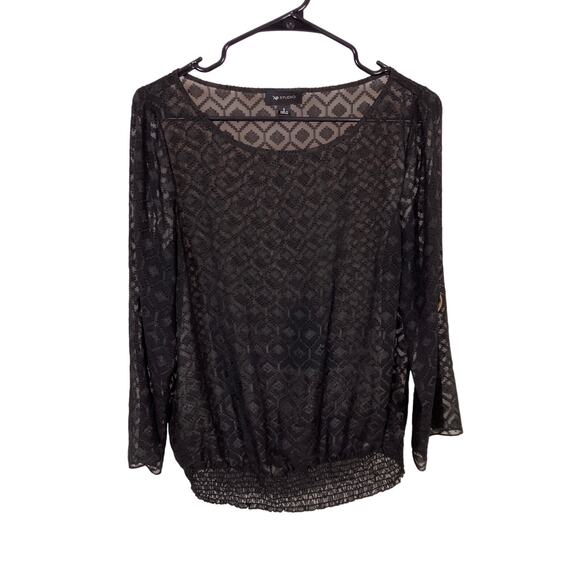 AB Studio Womens Sheer Black Textured Blouse - S | Lined Woven Shirt  Buckle - Picture 1 of 6